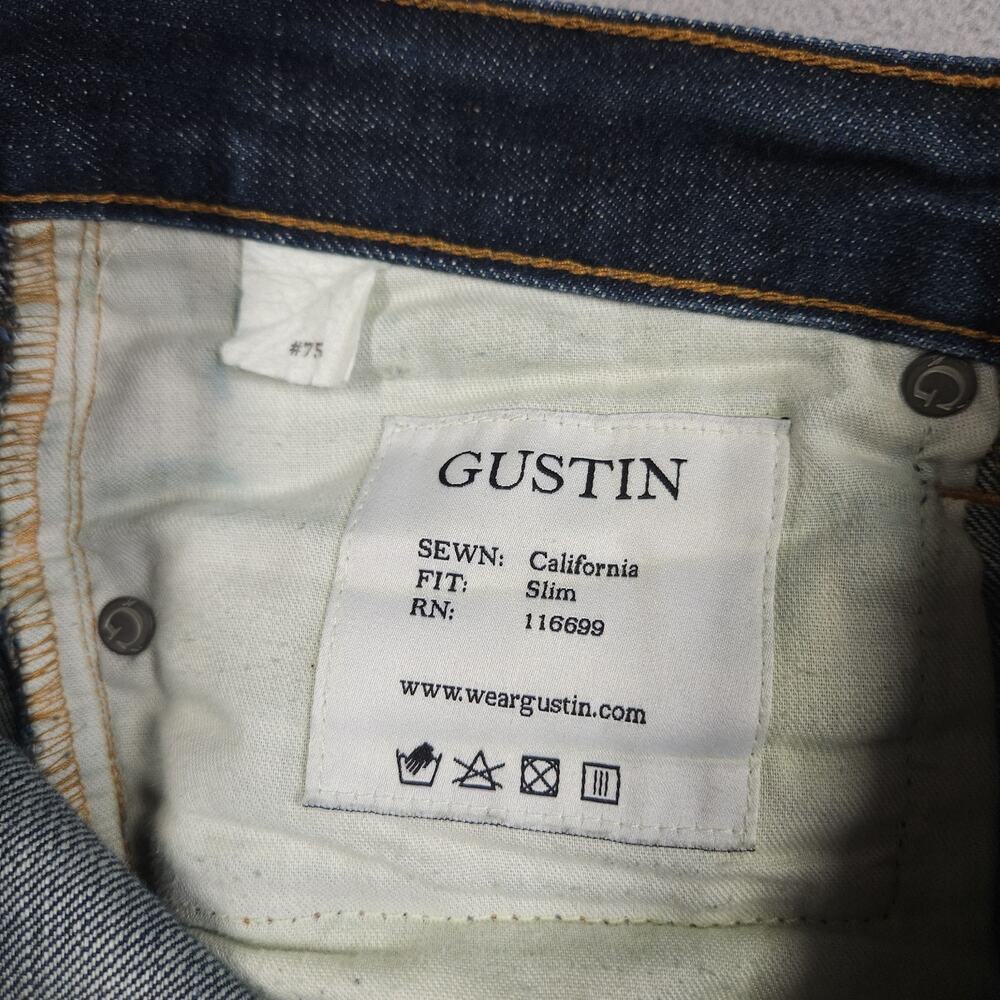GUSTIN Selvedge Jeans Mens Size 29 FITS 27.25x33 California Slim USA Made Worn - Picture 11 of 16